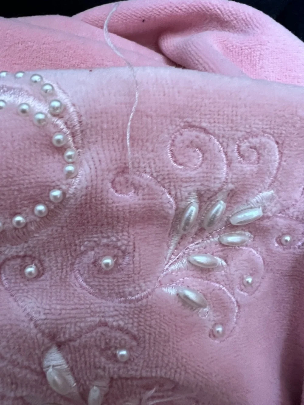 Vintage Robes of California Small  Pink Velour House Dress Embroidered 1/2 Zip